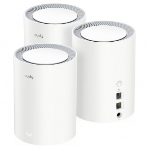 Маршрутизатор CUDY AX1800 Wi-Fi 6 Mesh Solution 3-Pack, Chipset MediaTek, Dual-Band, 802.11ax/ac/a/b/g/n,  1201Mbps at 5GHz + 574Mbps at 2.4GHz, 2 Gigabit Ethernet Ports, 4 internal antennas,  MU-MIMO, DDNS, Zerotier/Wireguard/OpenVPN/IPSec/L2TP/PPTP VPN,