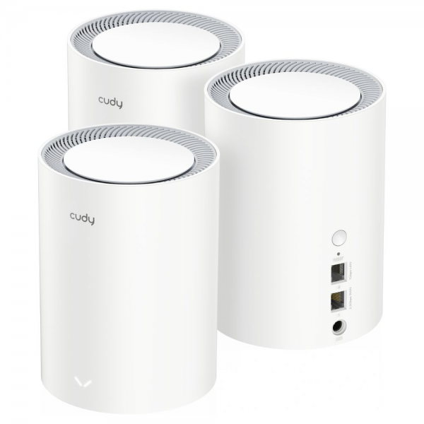 Маршрутизатор CUDY AX1800 Wi-Fi 6 Mesh Solution 3-Pack, Chipset MediaTek, Dual-Band, 802.11ax/ac/a/b/g/n,  1201Mbps at 5GHz + 574Mbps at 2.4GHz, 2 Gigabit Ethernet Ports, 4 internal antennas,  MU-MIMO, DDNS, Zerotier/Wireguard/OpenVPN/IPSec/L2TP/PPTP VPN,