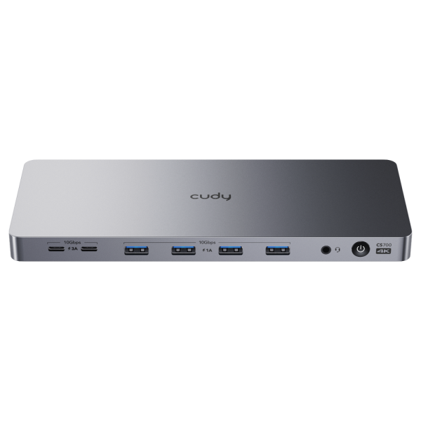 Концентратор CUDY 13-IN-1 10Gbps USB-C Dual 4K Docking Station | 150W PSU Up to One 5K(5120x2880p60) or Two 4K(4096x2160p60) Video output, 2 x Display 1.2a Port, 2 x HDMI 2.0 Port;1 x 10Gbps Upstream USB-C 3.2Gen2 port (PD 100W);  2 x 10Gbps USB-C 3.2Gen2
