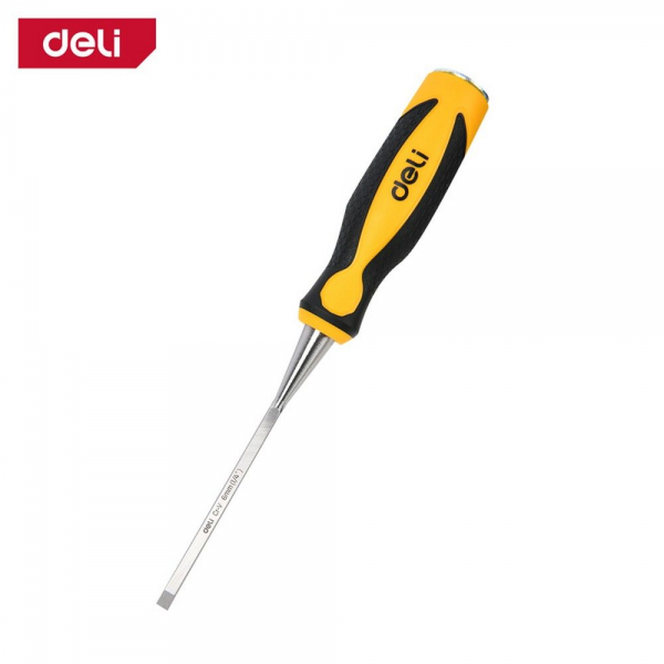 Стамеска плоская Deli DL6206-E1 ширина 6мм, длина 140мм, CrV, прорезиненная рукоять