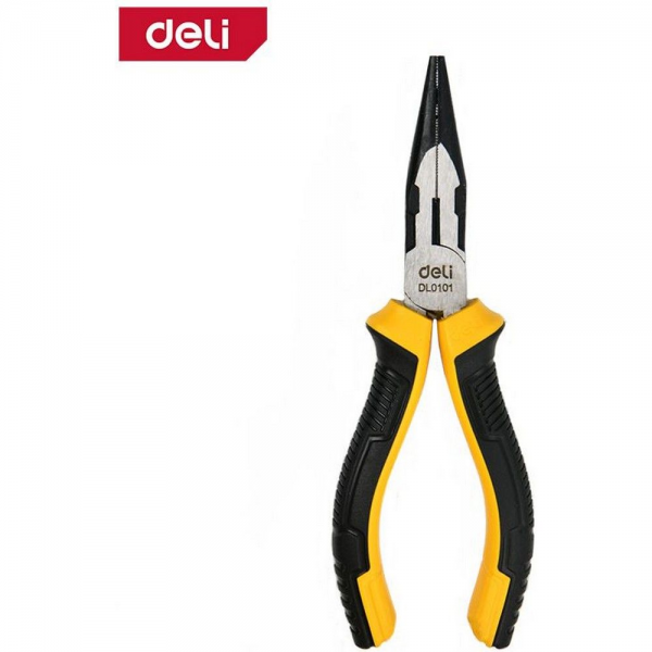 Удлиненные плоскогубцы Deli DL0101  160мм, двухкомпонентная прорезиненная рукоять