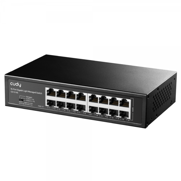 Коммутатор CUDY 16-Port Gigabit Light Managed Switch 16-Port Gigabit Light Managed Switch, 16 Gigabit RJ45 Ports, Rack-mountable Steel Case(Rack-Mount kits included), Power Saving, Plug & Play, Managed/VLAN/Extend working mode  DIP switch, Local managemen