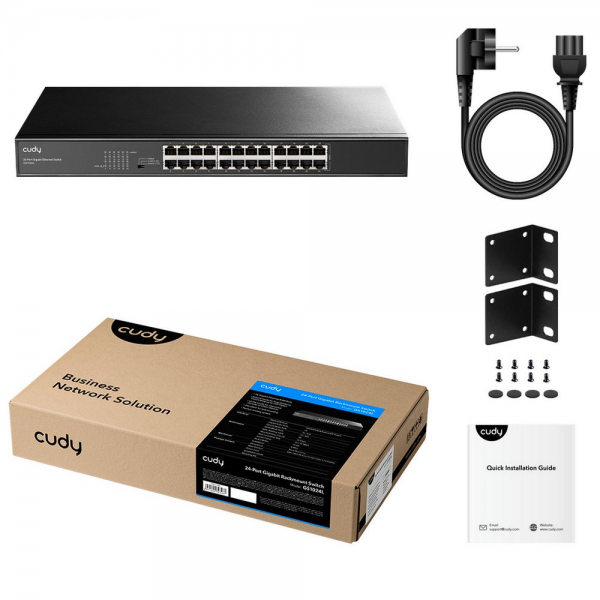 Коммутатор CUDY 24-Port Gigabit Metal Switch 19 inch  24-Port Gigabit Switch, 24 Gigabit RJ45 Ports, IGMP Snooping, Loop Detection/Prevention, 802.1p/DSCP QoS, Switch/VLAN/Extend working mode DIP switch, 19 inch Rack-mount Steel Case, Power Saving, Plug &