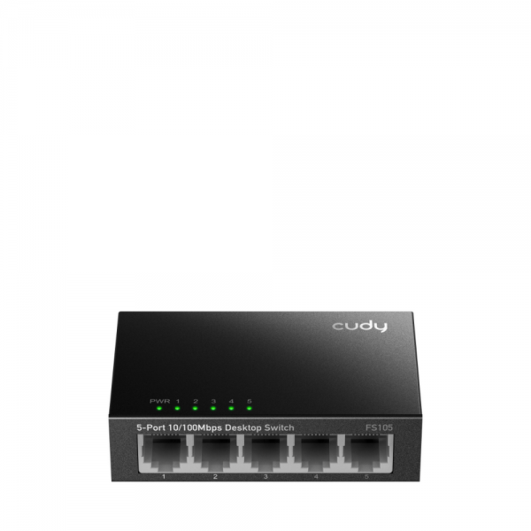 Коммутатор CUDY 5-Port 10/100 Mbps Metal Switch 5-Port 10/100 Mbps Desktop Switch, 5 10/100M RJ45 Ports, Loop Detection, Metal Case, Power Saving, Plug & Play, Wall-Mount