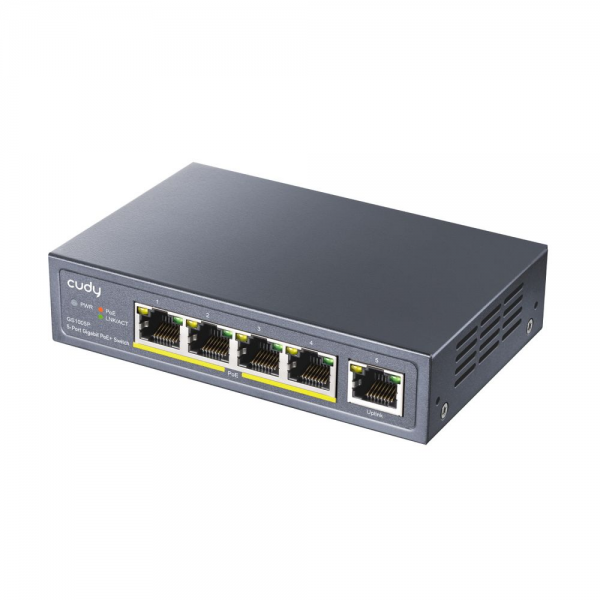 Коммутатор CUDY 5-Port Gigabit PoE+ Switch 60W 5-Port 10/100/1000M PoE+ Switch 60W, 5 10/100/1000M ports with 4POE+ Ports Unmanaged Switch with UL power adapter IEEE802.3af / IEEE802.3at, Watchdog, 60W External