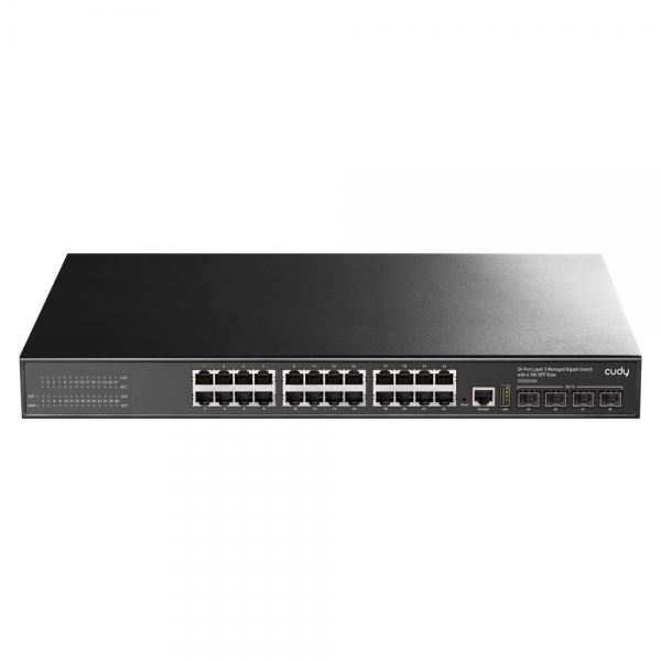 Коммутатор CUDY  GS5024S4  24-Port Layer 3 Managed Gigabit Switch with 4 10G SFP Slots 24-Port Layer 3 Managed Gigabit Switch,24 Gigabit Ethernet ports + 4 10 Gigabit uplink SFP optical ports + 1 USB serial port + 1 Console port, backplane bandwidth 128Gb