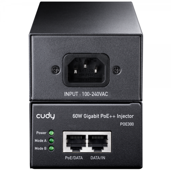 PoE-адаптер CUDY 60W Gigabit PoE+/PoE Injector, 802.3at (60W)/802.3af Standard, Data and Power Carried over The Same Cable Up to 100 Meters, Wall Mount,  Metal Case