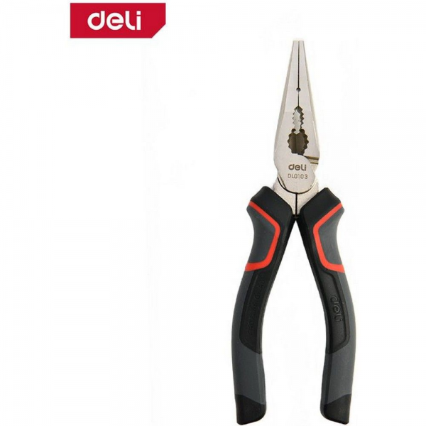 Удлиненные плоскогубцы Deli DL0103 160мм, Cr-V, эксцентриковый шарнир, антикоррозийное покрытие, трехкомпонентная прорезиненная рукоять