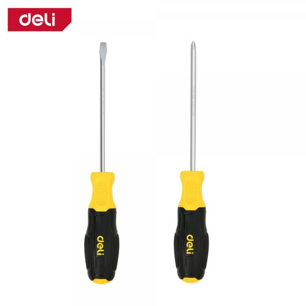 Набор отверток Deli DL630002N 2шт SL6x125 + PH2x125 сталь Cr-V, двухкомпонентная прорезиненная рукоять
