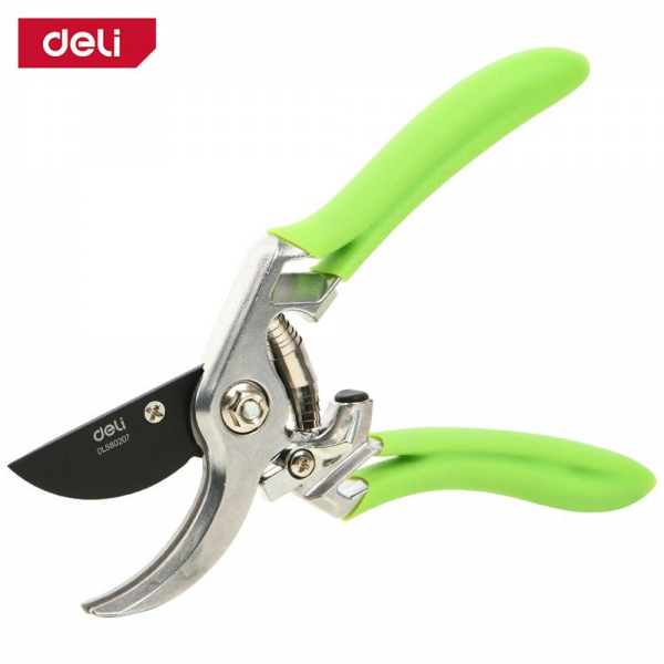 Секатор садовый Deli DL580207 цельнокованный, лезвия с тефлоновым покрытием, длина 215мм, макс. диаметр резки 12мм, сталь SK5