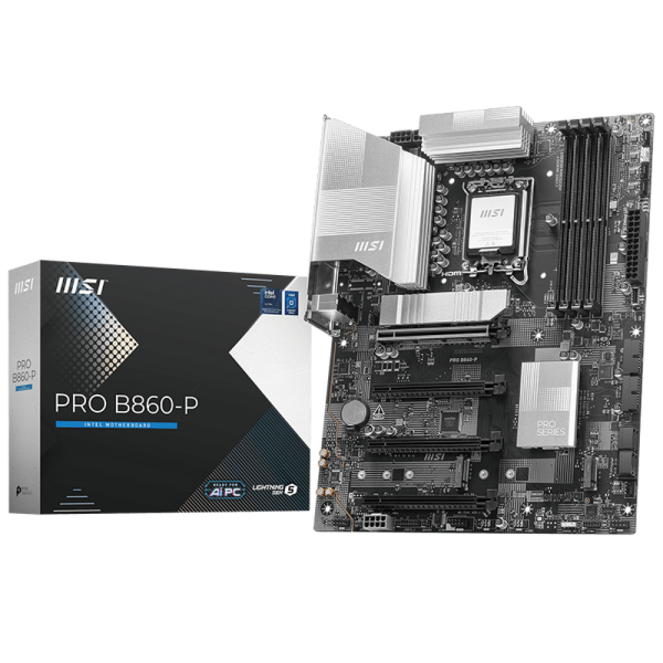 Материнская плата MSI PRO B860-P B860, LGA1851, 4*DDR5, 4*PCIEx16, 3*M.2, 1*TypeC, 2*USB3.2Gen2, 6*USB3.2Gen1, 8*USB2.0, 4*SATA3.0, 5G, Type-C(DP), DP, HDMI, ATX, RTL