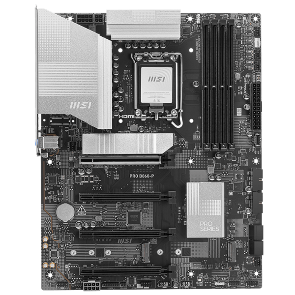 Материнская плата MSI PRO B860-P B860, LGA1851, 4*DDR5, 4*PCIEx16, 3*M.2, 1*TypeC, 2*USB3.2Gen2, 6*USB3.2Gen1, 8*USB2.0, 4*SATA3.0, 5G, Type-C(DP), DP, HDMI, ATX, RTL