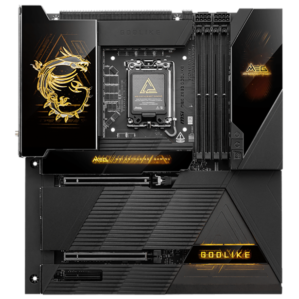 Материнская плата MSI MEG Z890 GODLIKE Z890, LGA1851, 4*DDR5, 2*PCIEx16, 1*PCIEx4, 8*M.2, 7*TypeC, 8*USB3.2Gen2, 4*USB3.2Gen1, 4*USB2.0, 4*SATA3.0, 10G, 5G, 2xType-C(DP), E-ATX, RTL