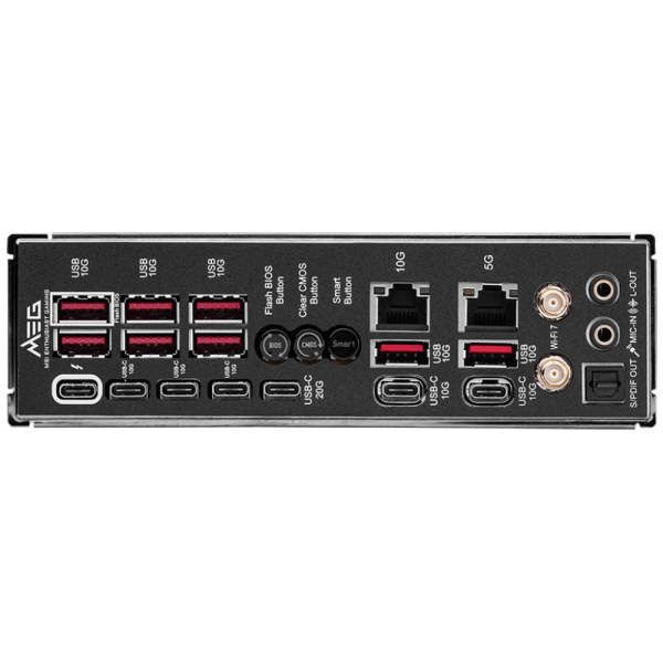 Материнская плата MSI MEG Z890 GODLIKE Z890, LGA1851, 4*DDR5, 2*PCIEx16, 1*PCIEx4, 8*M.2, 7*TypeC, 8*USB3.2Gen2, 4*USB3.2Gen1, 4*USB2.0, 4*SATA3.0, 10G, 5G, 2xType-C(DP), E-ATX, RTL