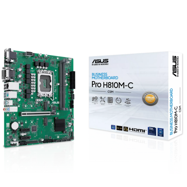 Материнская плата ASUS PRO H810M-C-CSM LGA1851 mATX 2xDDR5 PCIEx16 2xPCIEx1 2xM.2 USB-C DP HDMI DVI VGA GLAN