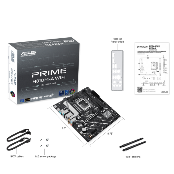 Материнская плата ASUS PRIME H810M-A WIFI LGA1851 mATX 2xDDR5 PCIEx16 PCIEx1 2xM.2 DP HDMI GLAN Wi-Fi 6