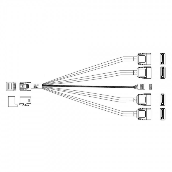 Кабель DiliVing DL-0591,    Internal SFF8643-to-4*SATA+SB ( HDmSAS (прямой) -to- 4*SATA(прямой)+SideBand)  Crossover, 75 cm
