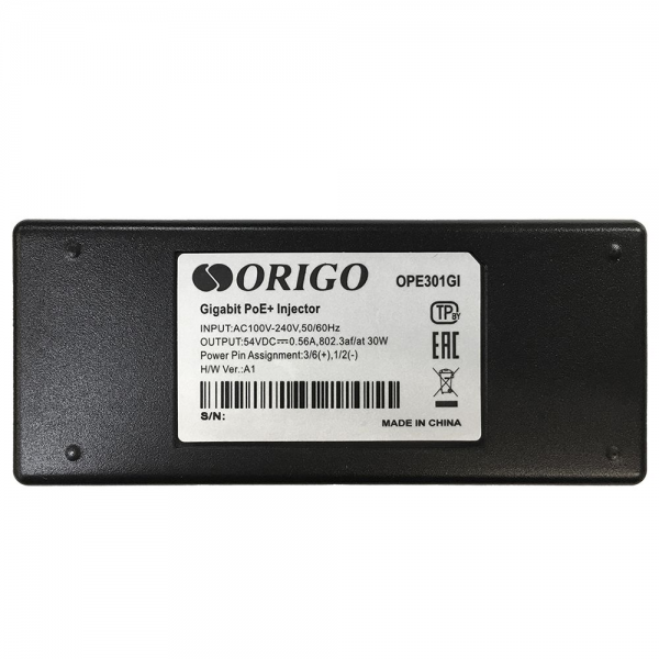 Гигабитный инжектор ORIGO OPE301GI/30W/A1A PoE+ 802.3af/at, 30 Вт, 54В DC (полный аналог DPE-301GI/A1B)