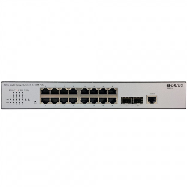 Коммутатор ORIGO OS3118/A2A Управляемый L2 коммутатор 16x1000Base-T, 2x1000Base-X SFP
