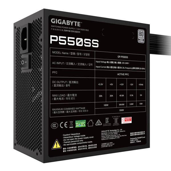 Блок питания ПК Gigabyte P550SS 550W, 80+, SILVER, НЕ модульный, ATX 3.0