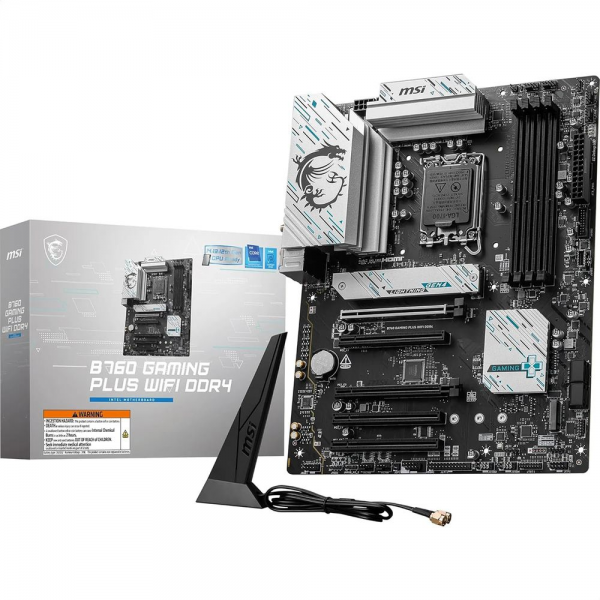 Материнская плата MSI B760 GAMING PLUS WIFI DDR4 B760, LGA1700, 4*DDR4, 5*PCIEx16, 2*M.2, 2*TypeC, 2*USB3.2Gen2, 2*USB3.2Gen1, 8*USB2.0, 4*SATA3.0, 2.5G, DP, HDMI, ATX, RTL