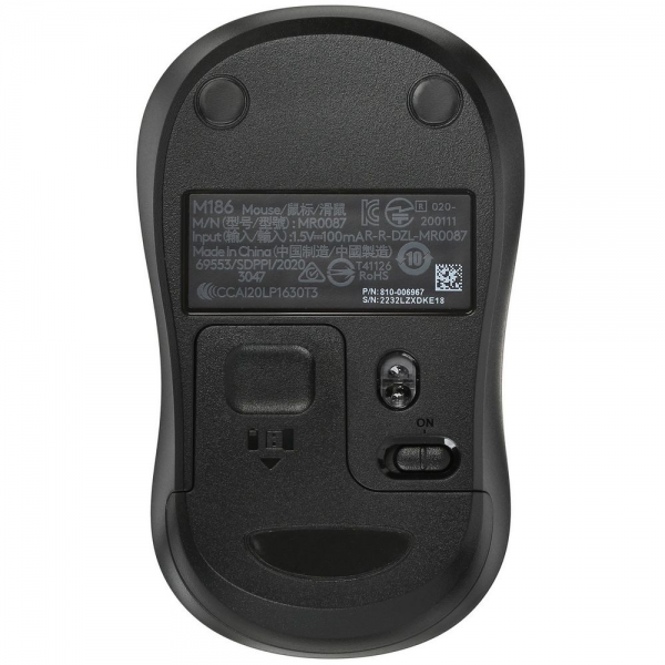 Мышь Logitech M186 черный/серый оптическая (1000dpi) беспроводная USB2.0 для ноутбука (2but)