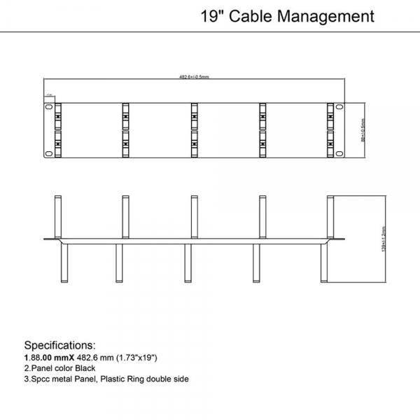 Кабельный организатор с пластиковыми кольцами Hyperline CM-2U-PL-DBL , двухсторонний, 19