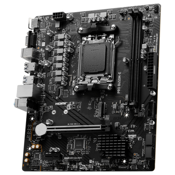 Материнская плата MSI PRO B650M-E B650, AM5, 2*DDR5, 1*PCIEx16, 1*PCIEx1, 1*M.2, 6*USB3.2Gen1, 6*USB2.0, 4*SATA3.0, 1G, VGA, HDMI, M-ATX, RTL