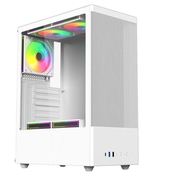 Корпус для ПК ACD Citadel 108W ATX, Type-C + 2XUSB ports + HD audio combo, Mesh, TG, White.