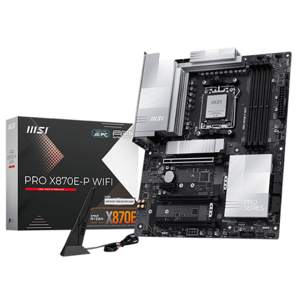 Материнская плата MSI PRO X870E-P WIFI X870E, AM5, 4*DDR5, 3*PCIEx16, 1*PCIEx1, 3*M.2, 2*TypeC, 2*USB3.2Gen2, 6*USB3.2Gen1, 10*USB2.0, 4*SATA3.0, 5G, Type-C(DP), HDMI, ATX, RTL