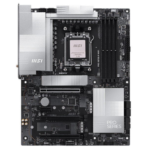 Материнская плата MSI PRO X870E-P WIFI X870E, AM5, 4*DDR5, 3*PCIEx16, 1*PCIEx1, 3*M.2, 2*TypeC, 2*USB3.2Gen2, 6*USB3.2Gen1, 10*USB2.0, 4*SATA3.0, 5G, Type-C(DP), HDMI, ATX, RTL