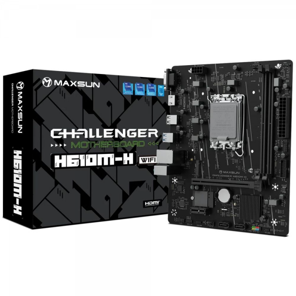 Материнская плата Maxsun MS-Challenger H610M-H V1 WIFI H610, LGA1700, 2*DDR4, 1*PCIEx16, 1*PCIEx1, 1*M.2, 4*USB3.2Gen1, 6*USB2.0, 2*SATA3.0, 1G, VGA, HDMI, M-ATX, RTL