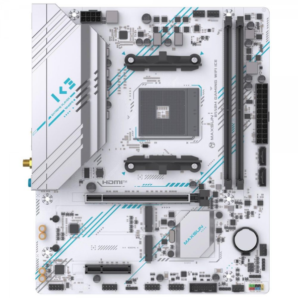 Материнская плата Maxsun MS-B550M GAMING WIFI ICE B550, AM4, 2*DDR4, 1*PCIEx16, 1*PCIEx4, 1*PCIEx1, 2*M.2, 4*USB3.2Gen1, 6*USB2.0, 2*SATA3.0, 1G, DP, HDMI, M-ATX, RTL