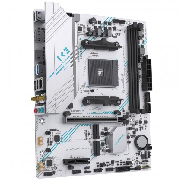 Материнская плата Maxsun MS-B550M GAMING WIFI ICE B550, AM4, 2*DDR4, 1*PCIEx16, 1*PCIEx4, 1*PCIEx1, 2*M.2, 4*USB3.2Gen1, 6*USB2.0, 2*SATA3.0, 1G, DP, HDMI, M-ATX, RTL