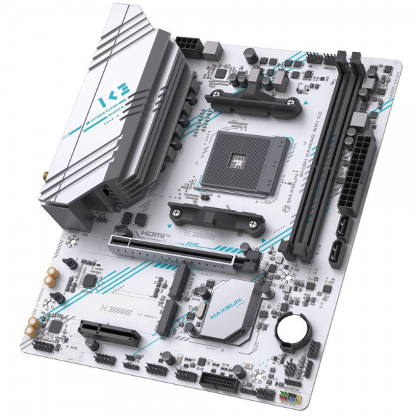 Материнская плата Maxsun MS-B550M GAMING WIFI ICE B550, AM4, 2*DDR4, 1*PCIEx16, 1*PCIEx4, 1*PCIEx1, 2*M.2, 4*USB3.2Gen1, 6*USB2.0, 2*SATA3.0, 1G, DP, HDMI, M-ATX, RTL