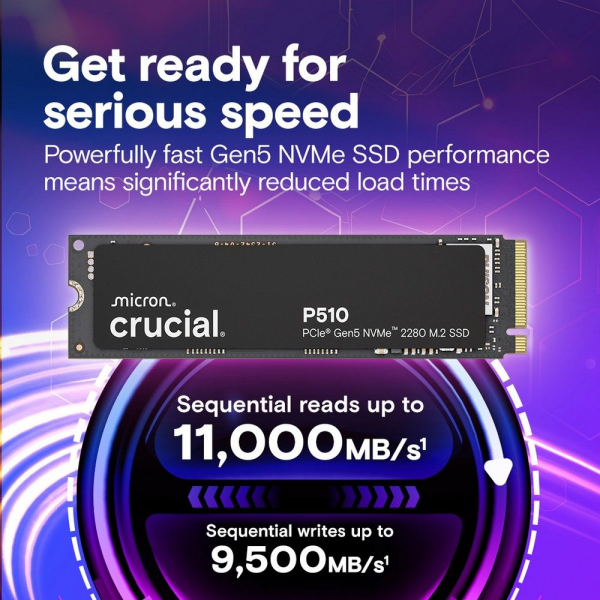 Твердотельный накопитель SSD Crucial P510 1TB PCIe Gen5 NVMe M.2 SSD CT1000P510SSD8