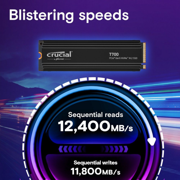 Твердотельный накопитель SSD Crucial T700 2TB PCIe Gen5 NVMe M.2 SSD with heatsink CT2000T700SSD5