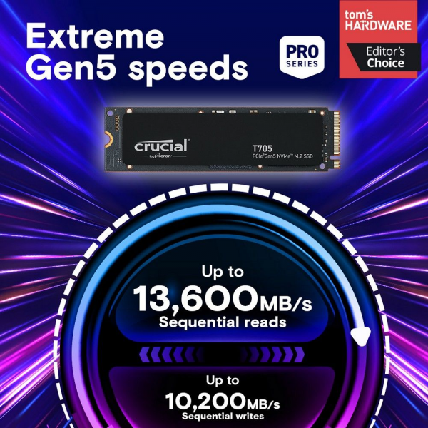 Твердотельный накопитель SSD Crucial T705 1TB PCIe Gen5 NVMe M.2 SSD CT1000T705SSD3