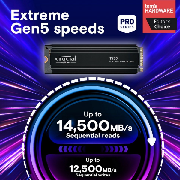 Твердотельный накопитель SSD Crucial T705 2TB PCIe Gen5 NVMe M.2 SSD with heatsink CT2000T705SSD5