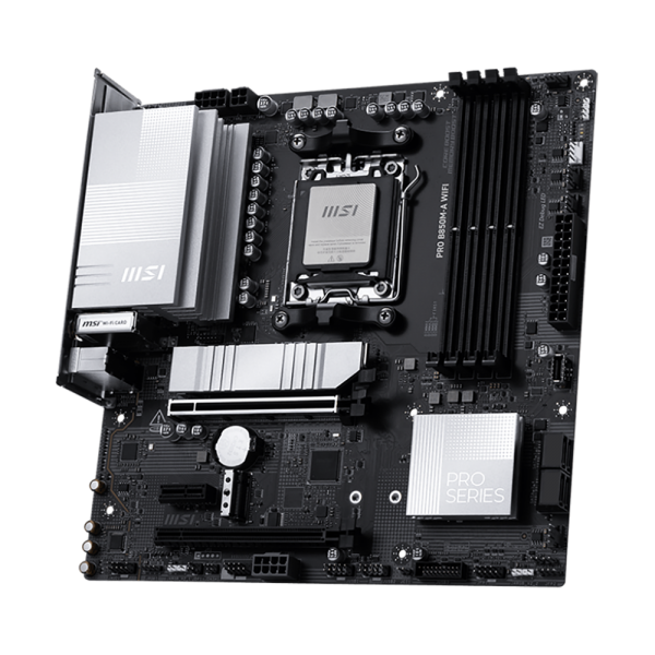 Материнская плата MSI PRO B850M-A WIFI B850, AM5, 4*DDR5, 2*PCIEx16, 1*PCIEx1, 2*M.2, 3*TypeC, 3*USB3.2Gen2, 5*USB3.2Gen1, 4*USB2.0, 4*SATA3.0, 5G, DP, HDMI, M-ATX, RTL