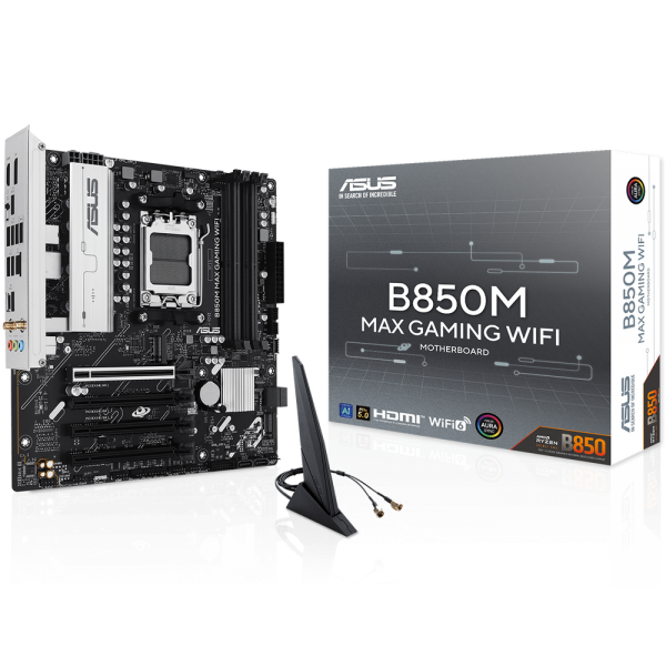 Материнская плата ASUS B850M MAX GAMING WIFI AM5 mATX 4xDDR5 4xPCIEx16 3xM.2 USB-C DP HDMI GLAN Wi-Fi 6