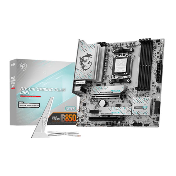 Материнская плата MSI B850M GAMING PLUS WIFI B850, AM5, 4*DDR5, 4*PCIEx16, 1*PCIEx1, 3*M.2, 3*TypeC, 1*USB3.2Gen2, 5*USB3.2Gen1, 8*USB2.0, 4*SATA3.0, 5G, DP, ATX, RTL