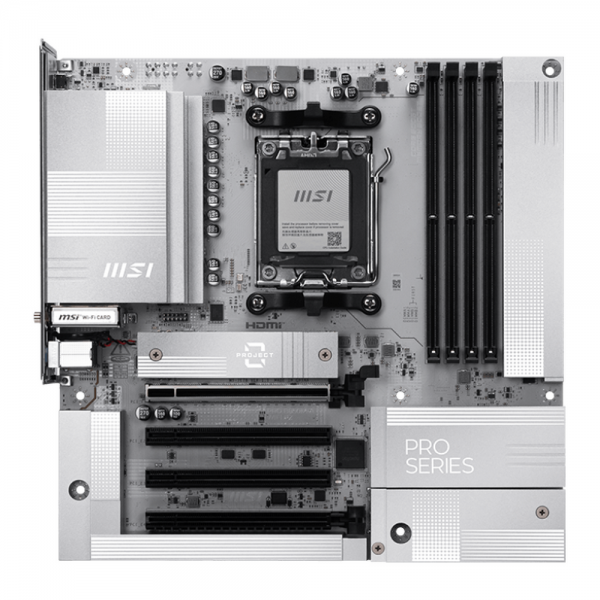 Материнская плата MSI PRO B850M-A WIFI PZ B850, AM5, 4*DDR5, 4*PCIEx16, 2*M.2, 3*TypeC, 3*USB3.2Gen2, 5*USB3.2Gen1, 4*USB2.0, 4*SATA3.0, 5G, DP, HDMI, M-ATX, RTL