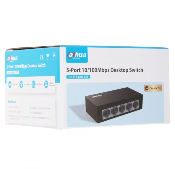 Коммутатор Dahua 5-port 10/100M RJ45 Non-PoE Switch, Metal case