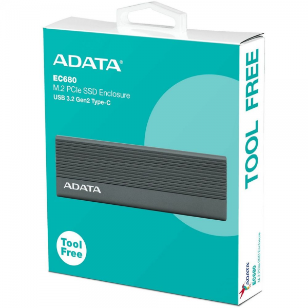 Корпус для HDD/SSD  M.2 ADATA External SSD Enclosure EC680 USB 3.2 Gen2, NVMe/SATA, RGB, Titanium Grey, RTL