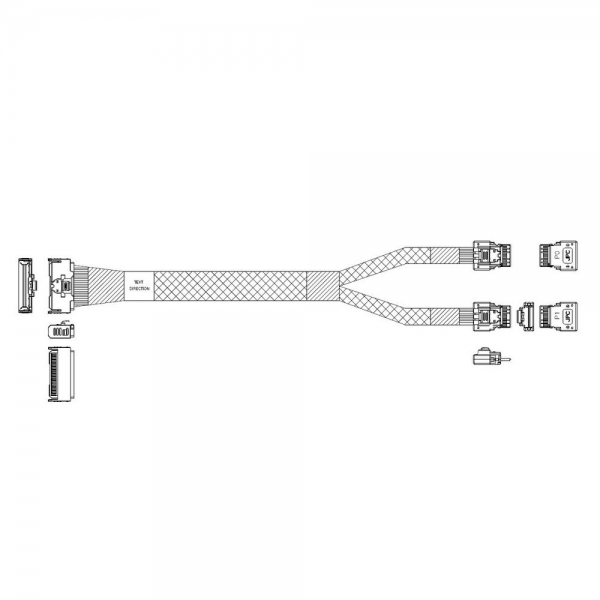 Кабель DiliVing DLMC74-8871 Cable MCIO x8 74P (прямой Straight Type)  -TO-  2x Slimline SAS x4 38P (SFF8654, прямой Straight Type) , 85 Ohm, L:80cm
