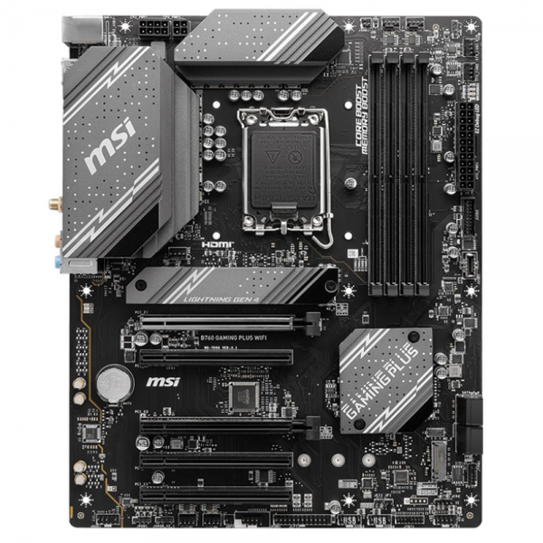 Материнская плата MSI BadPack B760 GAMING PLUS WIFI B760, LGA1700, 4*DDR5, 5*PCIEx16, 2*M.2, 2*TypeC, 2*USB3.2Gen2, 2*USB3.2Gen1, 8*USB2.0, 4*SATA3.0, 2.5G, DP, HDMI, ATX, RTL bp