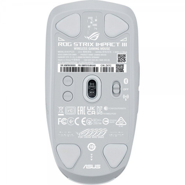 Мышь ASUS P520 ROG STRIX IMPACT III WL/WHT 57g 36000DPI Bluetooth 5.1 2.4GHz 6buttons