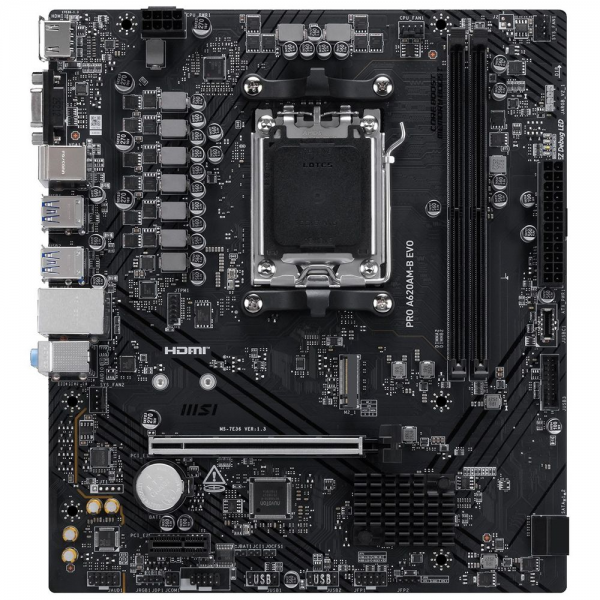 Материнская плата MSI PRO A620AM-B EVO A620, AM5, 2*DDR5, 1*PCIEx16, 1*PCIEx1, 1*M.2, 1*TypeC, 6*USB3.2Gen1, 6*USB2.0, 2*SATA3.0, 2.5G, VGA, HDMI, M-ATX, RTL