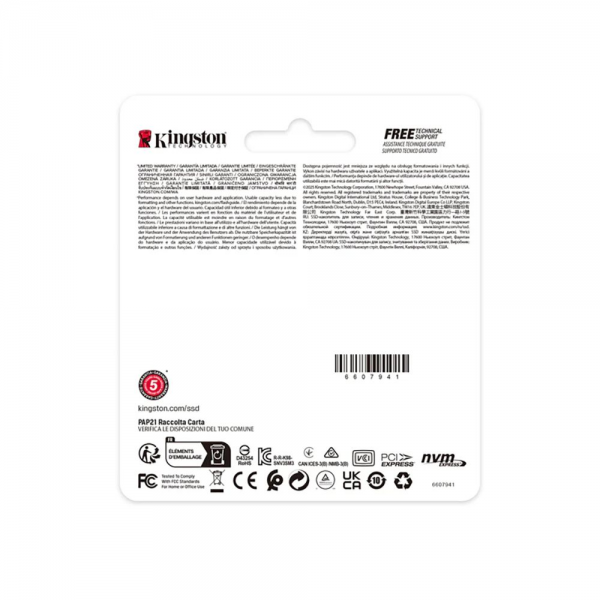 Твердотельный накопитель SSD Kingston NV3 SNV3SM3/2T0 2TB, M.2 2230, PCIe 4.0 x4, NVM Express, TBW 640TB